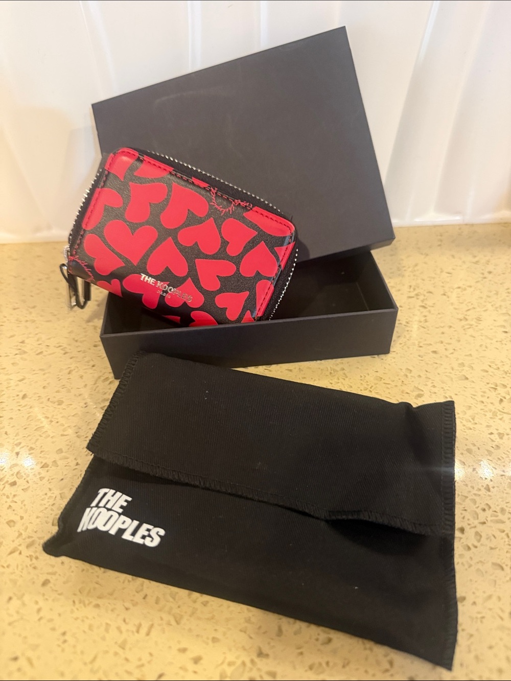 The Kooples Black Wallet with Red Heart Print